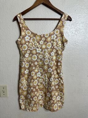 Afends Hemp Tencel Retro Daisy Floral Mini Dress Sleeveless Scoop Neck US 2